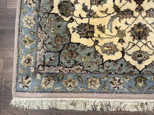 Persian Isfahan Rug 3x5, Fine 310 KPSI, Kork Wool Silk Foundation, Cream & Light Green
