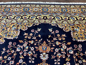 Indo Persian Rug 12x15, Mahal Sarouk Rug 12 x 15, Wool Hand Knotted Vintage Carpet, Navy Blue, Oversized Rug, Center Medallion