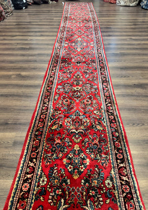 RESERVED Long Persian Sarouk Runner Rug 2.9 x 21, Rare Size for Long Hallway, Wool, Vintage, Floral, Red