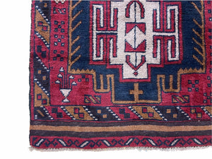 2' 9" X 4' 7" Vintage Handmade Tribal Wool Rug Balouchi Rug Afghan Rug Red Beige