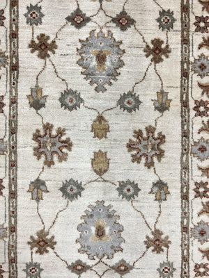 Peshawar Runner 2.7 x 10, Beige Floral Hand Knotted Vintage Wool Oriental Runner, Hallway Rug, Farmhouse Rug, Neutral Colors
