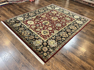 Indo Persian Rug 8x10, Wool Hand Knotted Vintage Carpet, Dark Red, Indian Mahal Rug, Agra Design, 8 x 10 Room Sized Oriental Rug