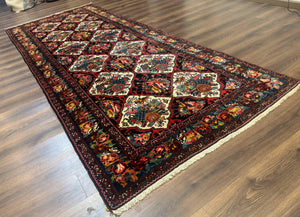 Persian Bakhtiari Rug 5x12, Wide Runner Rug, Unique Size, Multicolor Panel Design, Navy Blue Ivory, Antique Persian Rug, Colorful