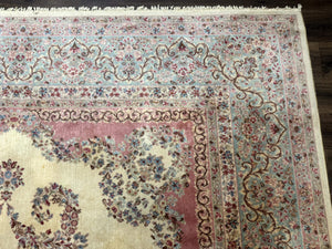 10x14 Karastan Kirman Rug #784 Pastel Ivory Kirman Medallion, Wool Antique Original 700 Series