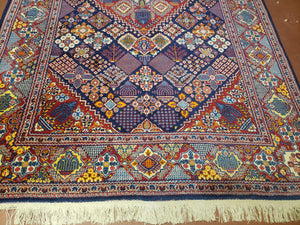 Wonderful Persian Kashan Rug 5x7, Dark Blue and Multicolor Panel Design, Wool Vintage Hand Knotted Carpet