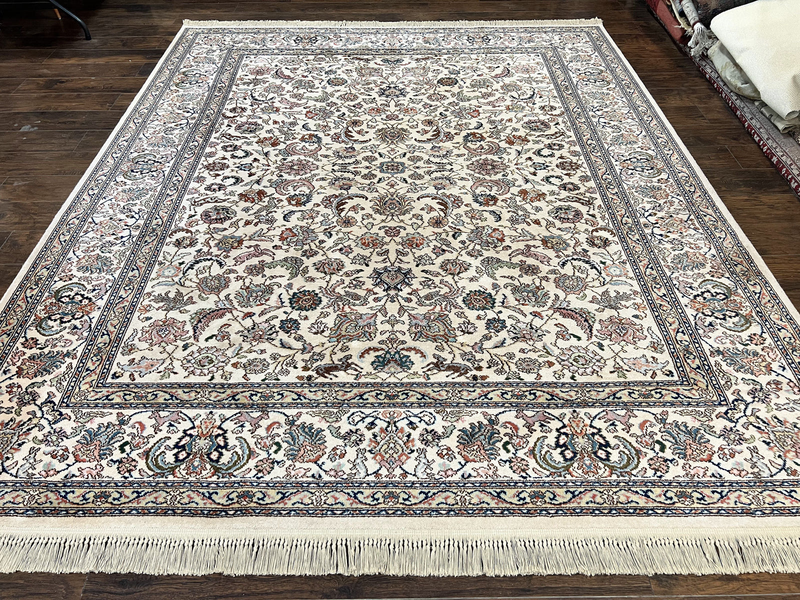 Karastan Rug #738 Tabriz Design 8.8 x 10.6, Room Sized Wool Pile Karastan Carpet, Vintage Discontinued Karastan Area Rug, Ivory, Floral Rug