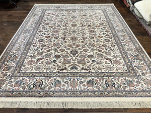 Karastan Rug #738 Tabriz Design 8.8 x 10.6, Room Sized Wool Pile Karastan Carpet, Vintage Discontinued Karastan Area Rug, Ivory, Floral Rug