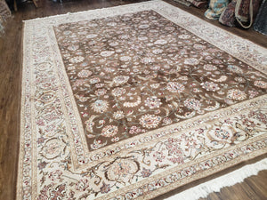 Vintage Pak-Persian Area Rug 9x12, Wool Hand-Knotted Spice Brown & Ivory Traditional Fine Oriental Carpet, Pakistani Carpet, 9 x 12 Fine Rug