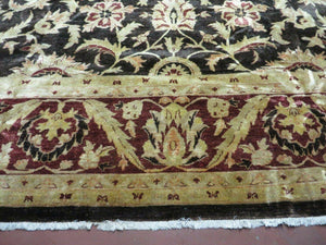 11' X 15' Vintage Hand Knotted Indian Agra Wool Rug Hand Made Dark Brown Floral