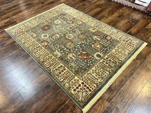 Belgium Power-Loomed Rug 5.6 x 7.6, Green and Cream Rug, Vintage Wool Area Rug, Oriental Carpet, Medium Sized Rug