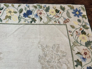 Spanish Needlepoint Rug 9x14, Floral, European Design, Handmade, Vintage Needlepoint Carpet, Room Sized Wool Rug