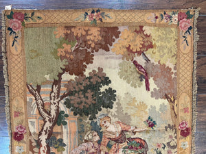 Antique Tapestry 3x4, European French Tapestry, Hand Loomed Victorian Tapestry, Vintage Wool Tapestry 3 x 4 ft