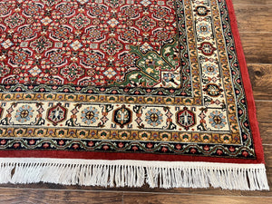 Persian Tabriz Rug 7x10, Wool Hand Knotted Vintage Carpet, Red Green & Cream, Herati Pattern, 7 x 10 Room Sized Oriental Rug
