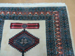 4' X 6' Vintage Handmade Bokhara Turkoman Pakistan Wool Rug Carpet Nice
