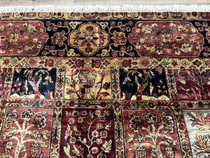 Indo Persian Rug 9x12, Bakhtiari Panel Design, Multicolor, Soft Wool Pile