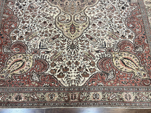 Turkish Sivas Rug 9x12, Handmade Vintage Wool Carpet, Cream Ivory