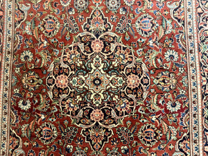 Persian Kashan Rug 4x7, Red, Floral Medallion, Vintage, Wool