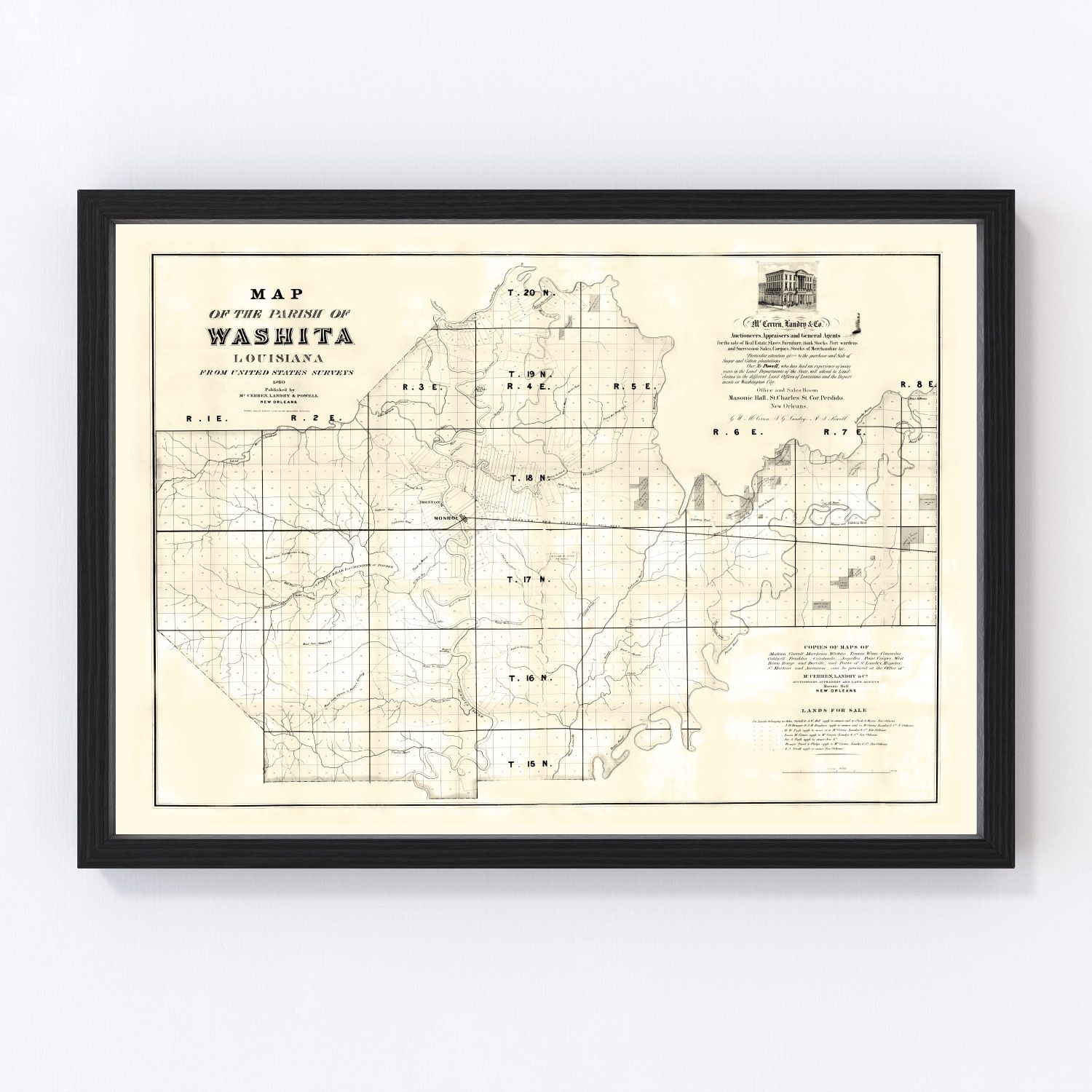 Vintage Map of Washita Parish, Louisiana 1860