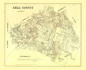 Vintage Map of Bell County, Texas 1879
