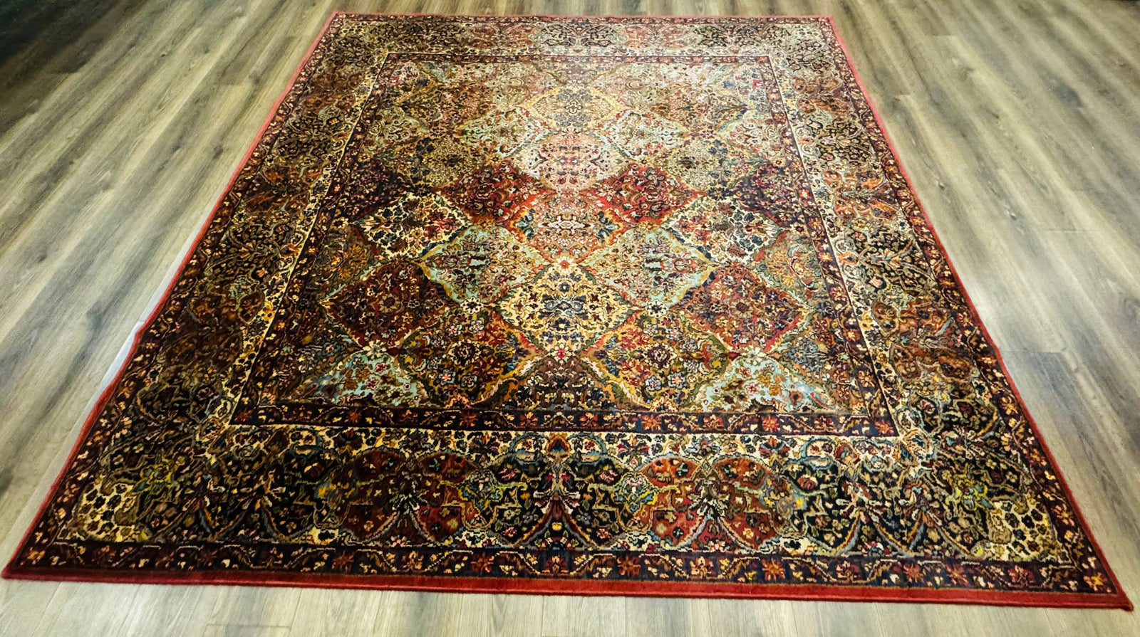 Square Karastan Multicolor Panel Kirman Rug #717, Rare Size 8.8 x 8.8, Original 700 Series, Wool