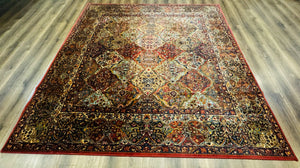 Square Karastan Multicolor Panel Kirman Rug #717, Rare Size 8.8 x 8.8, Original 700 Series, Wool