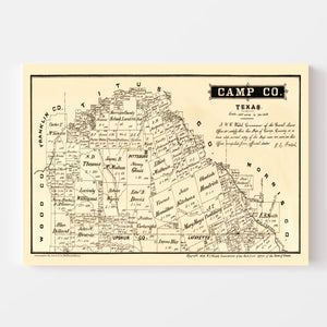 Vintage Map of Camp County, Texas 1879