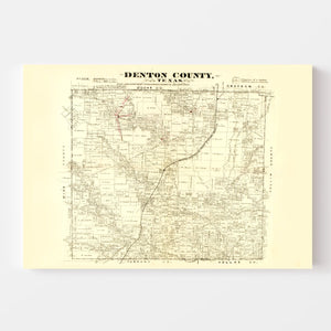 Vintage Map of Denton County, Texas 1870