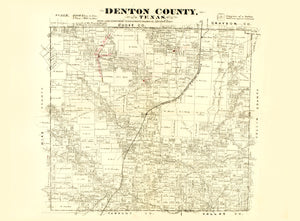 Vintage Map of Denton County, Texas 1870