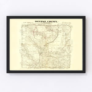 Vintage Map of Denton County, Texas 1870