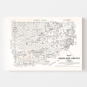 Vintage Map of Eastland County, Texas 1879