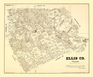 Vintage Map of Ellis County, Texas 1879