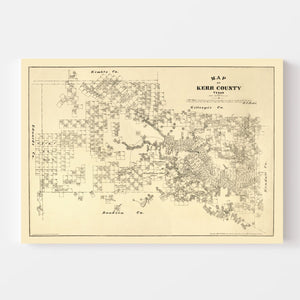 Vintage Map of Kerr County, Texas 1879