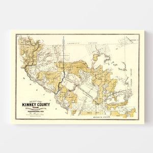 Vintage Map of Kinney County, Texas 1884