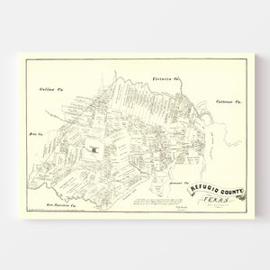 Vintage Map of Refugio County, Texas 1879