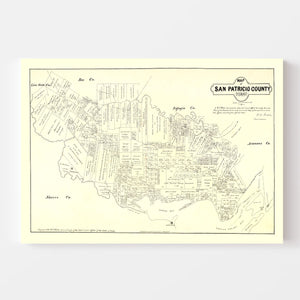 Vintage Map of San Patricio County, Texas 1879