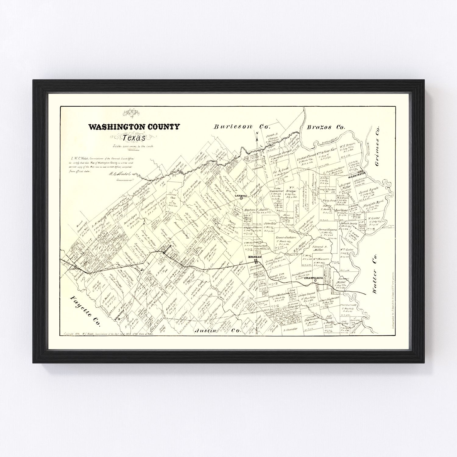 Vintage Map of Washington County, Texas 1879