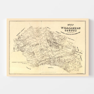 Vintage Map of Williamson County, Texas 1880