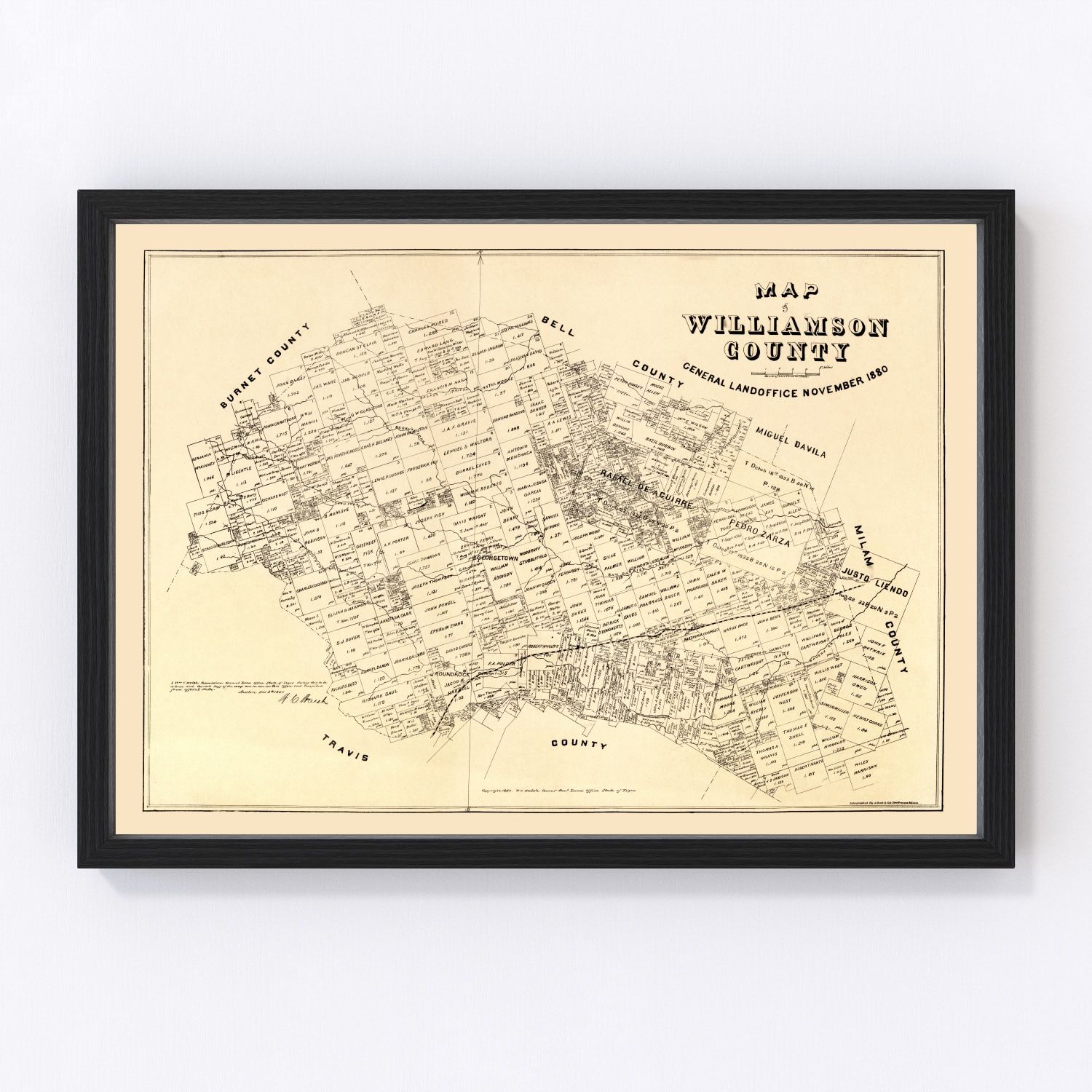 Vintage Map of Williamson County, Texas 1880