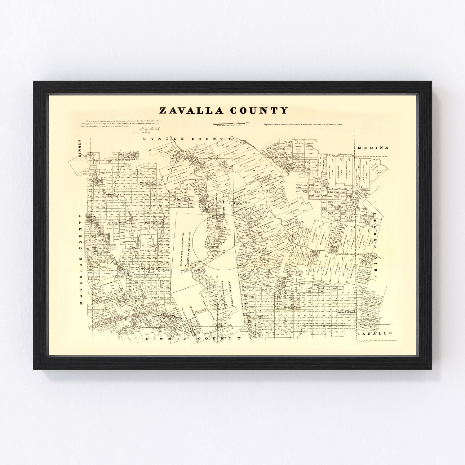 Vintage Map of Zavalla County, Texas 1879