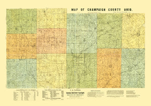 Vintage Map of Champaign County, Ohio 1894