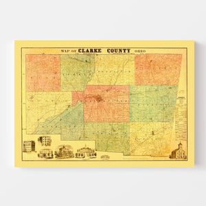 Vintage Map of Clarke County, Ohio 1859