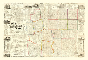 Vintage Map of Franklin County, Ohio 1856