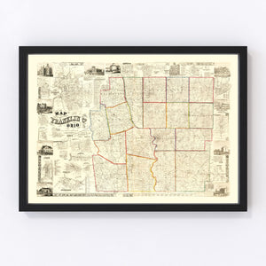 Vintage Map of Franklin County, Ohio 1856
