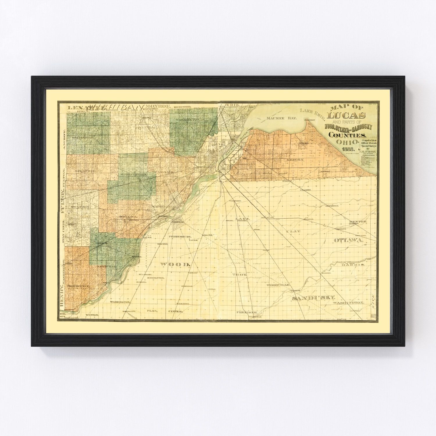 Vintage Map of Wood County, Ohio 1888