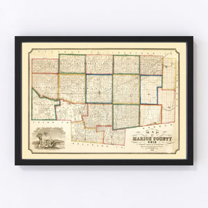 Vintage Map of Marion County, Ohio 1852