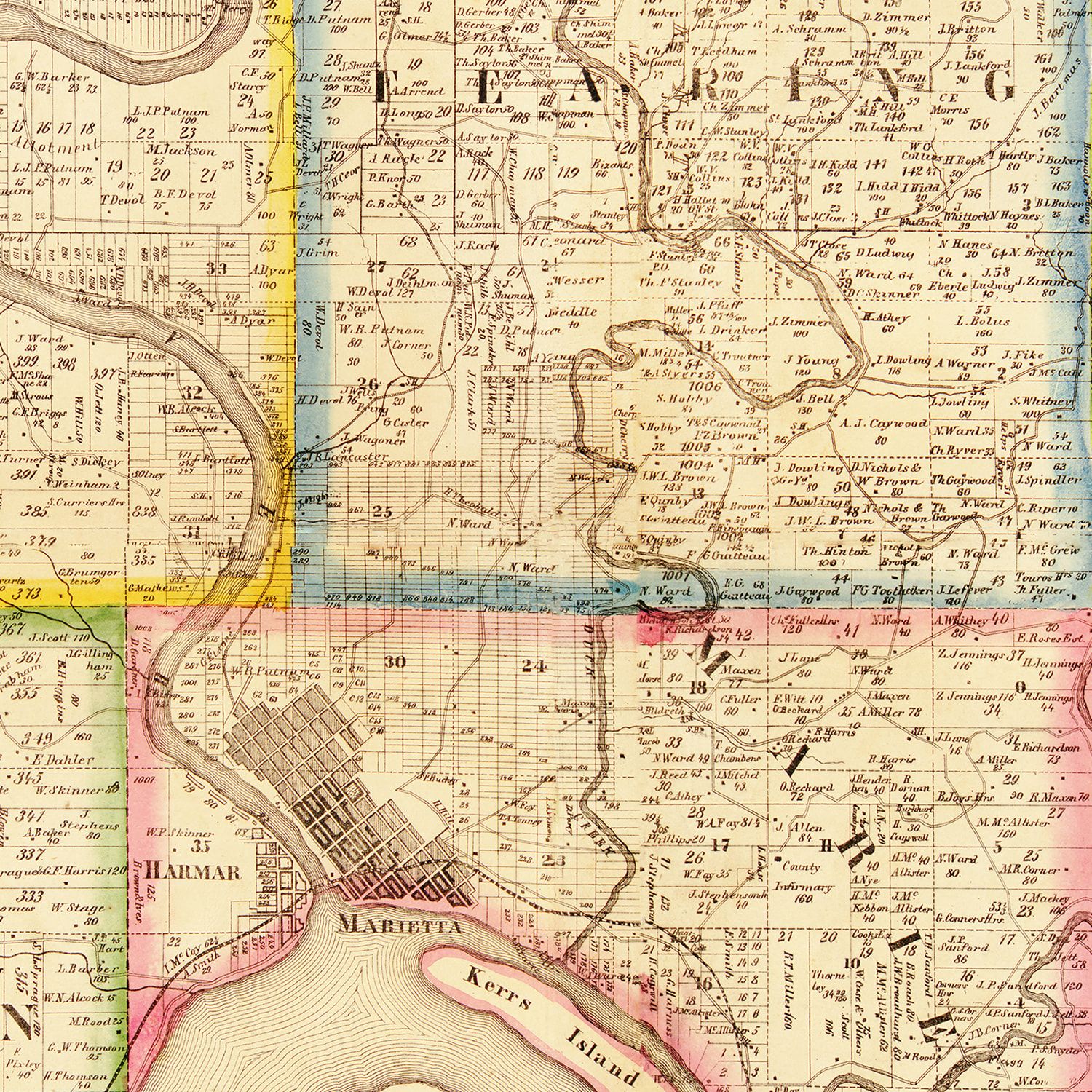 Vintage Map of Washington County, Ohio 1858