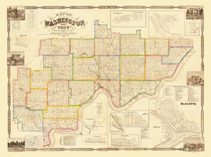 Vintage Map of Washington County, Ohio 1858