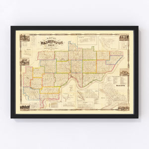 Vintage Map of Washington County, Ohio 1858