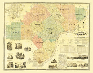 Vintage Map of Clark County, Indiana 1875
