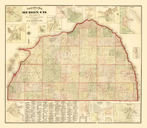 Vintage Map of Huron County, Michigan 1875
